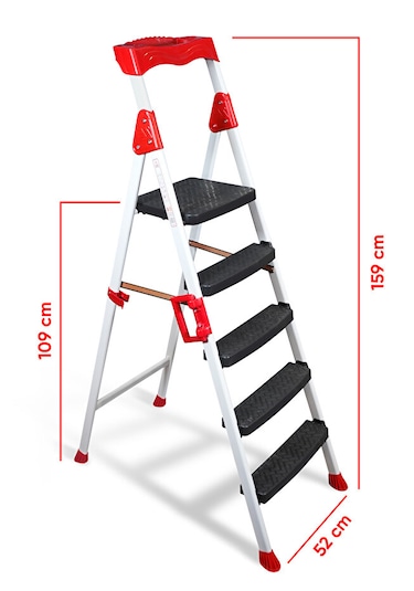 Elegance 4+1 Geniş Basamaklı Kolay Taşıma Aparatlı Merdiven Kaliteli Paslanmaz 4+1 Basamaklı