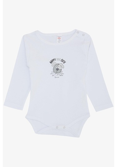 Breeze Erkek Bebek Çıtçıtlı Zıbın Body Sevimli Köpekçik Baskılı 9 Ay-3 Yaş, Beyaz Beyaz