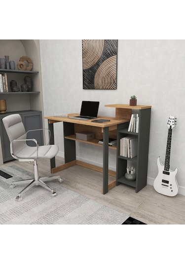 Saye 5 Raflı Kitaplıklı Çalışma Masası Çam - Antrasit Antrasit - Atlantik Çam