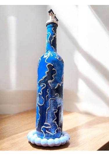 El Yapımı Altın Varaklı Yağdanlık Tasarım Sunum Standı İle Şık Mutfaklar Ve Sofralar Mavi