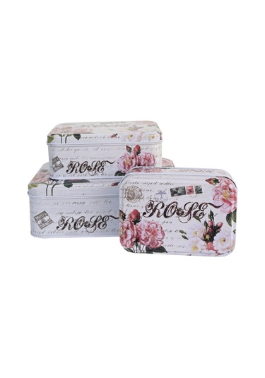 3'lü Metal Saklama Kutusu Gül