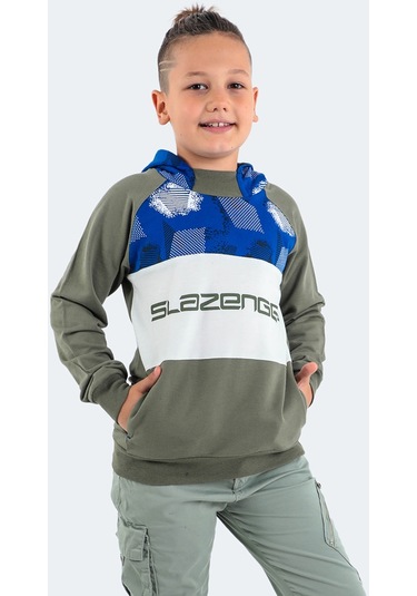 Slazenger DRAGICA IN Çocuk Kapüşonlu Cepli Haki Sweatshirt