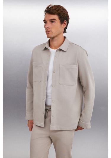 DERIAN Erkek Comfort Fit 2 Cepli Çıt Çıt Düğmeli Vizon Gömlek