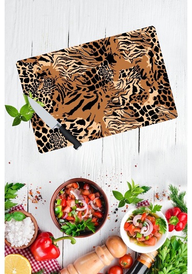 Leopar Desenli Cam Kesme Tahtası - Cam Kesme Tablası 30 Cm X 40