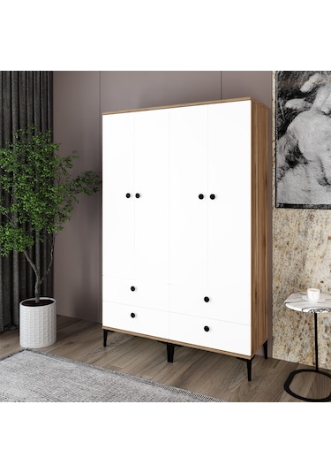 Kalender Dekor Silvia-1-1 Slv02, 4 Kapaklı, 4 Çekmeceli Gardırop