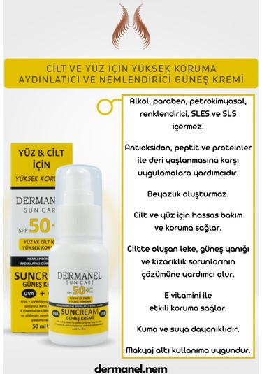 Dermanel Nemlendirici Ve Aydınlatıcı Güneş Kremi 50 ML
