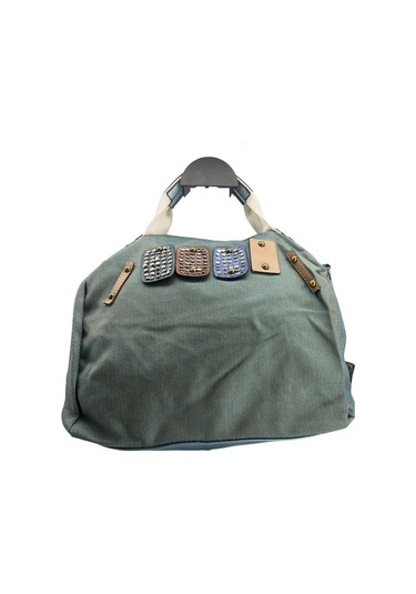 Sentt Büyük Boncuklu Kot Kumaş Çanta-Turkuaz