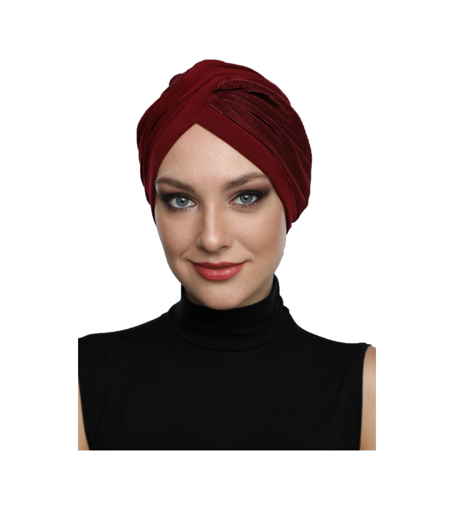 Çapraz Plise Astarlı Hazır Türban Ve Tesettür Bonesi Bordo