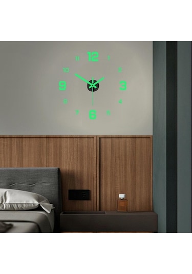 Didadodo Suntek Oturma Odası İçin Büyük Sessiz Modern Fosforlu Çerçevesiz Duvar Saati Çıkartmaları Yeşil