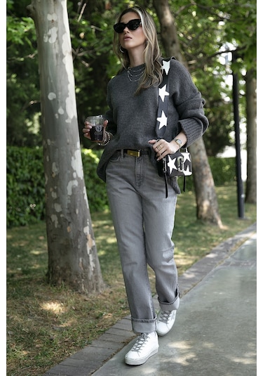 Lela Regular Fit Bisiklet Yaka Basic Triko Bayan Kazak 4616213 Antrasit