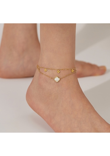 Sones Opk Gz191 İskelet Çiçek Çift Zincir Paslanmaz Çelik Bileklikler Altın