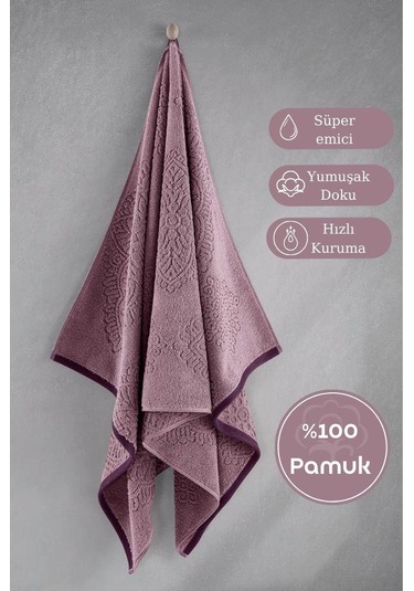 Pamuk Tekli Havlu Jakarlı Karna Premıum Vance - 70 X 140 Pudra