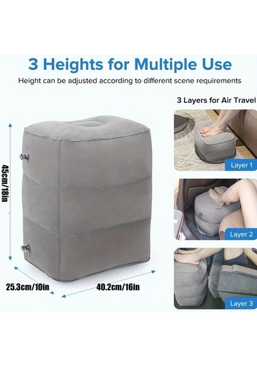 Elmpaly Ayarlanabilir Yükseklikli Şişme Ayaklık Gri - Seyahat Ve Ofis İçin Taşınabilir Ergonomik Destek