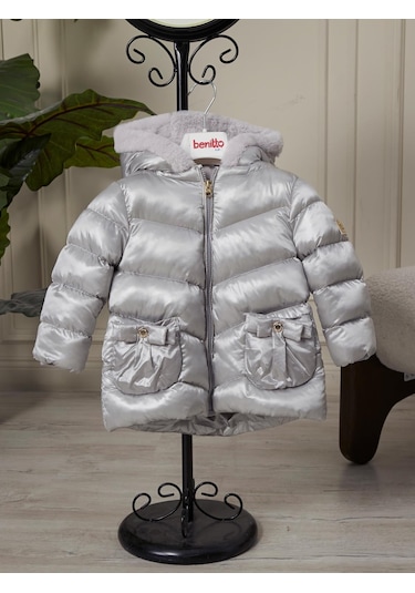 Benitto Kids Kız Bebek Çocuk Kapüşonlu Mont 51360 Gri