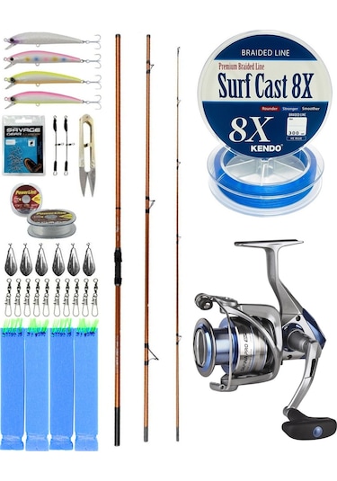 Yekoutdoor Profesyonel Olta Seti Okuma Trio Rex Surf 450cm 120-250gr 3 Parça Surf Kamışı&okuma Safina Pro 8000 Olta Makinesi