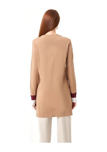 Mizalle Kol Piliseli Rayon Triko Camel-beyaz Tunik Camel