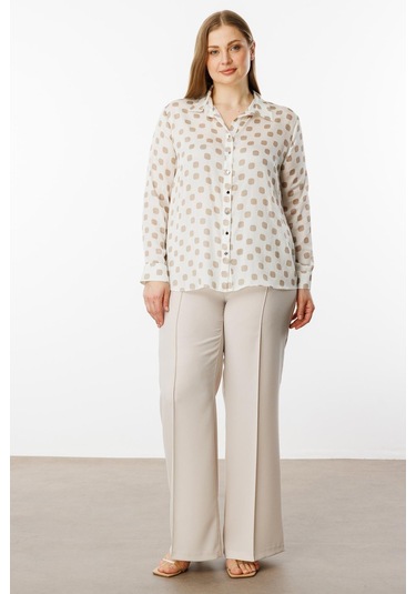 Moda İlgi Kadın Büyük Beden Puanlı Oversize Saten Gömlek 0001 Taş Taş