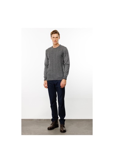 Erkek Sıfır Yaka Önü Baklava Örgü Kazak Füme Füme