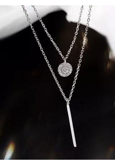 925 Ayar Gümüş Zirkon Taşlı Cift Zincirli Kolye