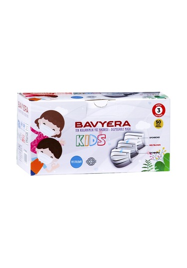 Çocuklar için 3 Kat Ultrasonic Yüz Maskesi 50 Adet Burun Telli