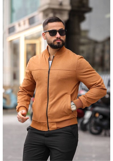 Unisex Süet Kolej Ceket - Günlük Ve Spor Kombinlerin Vazgeçilmezi Taba Süet