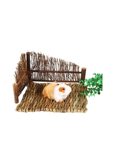 Qingmipy Küçük Evcil Hayvanlar İçin Doğal El Dokuma Çimen Mat - Dinlenme, Oynama Ve Diş Tırmalama S Boyut