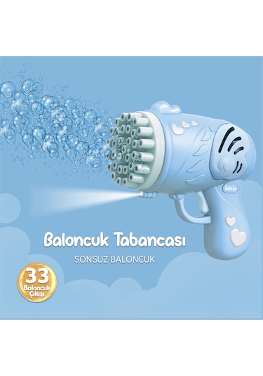 33 Kanal Işıklı Pilli Baloncuk Makinesi Köpük Tabancası Bubble Gun Machine - Mavi