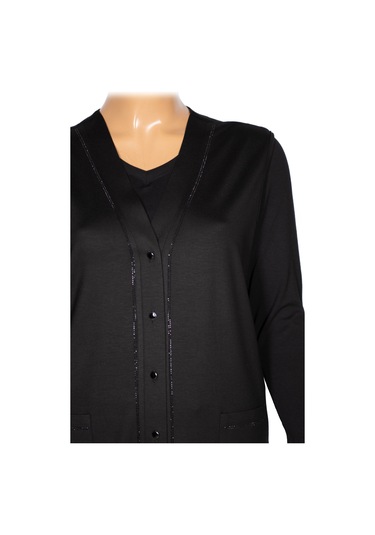 Hesna Kadın Umut Battal Beden Beş Düğmeli Cepli Penye Siyah Yelek Siyah