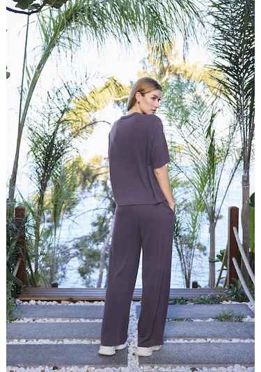 Monamise Kadın Kısa Kollu Bisiklet Yaka Alt Üst Takım 25081 Mor