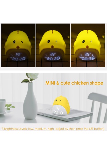 Yifomall Çocuklar İçin Tavuk Şekilli Dijital Alarm Saat, 3 Aydınlatma Modlu Gündüz/gece Lambası, Usb Şarjlı, Dokunmatik Kontrol, Oda Sıcaklığı Gösterici Diğer
