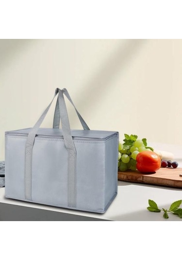 Büyük Yalıtımlı Piknik Çantası Fermuarlı Öğle Yemeği Çantası Yeniden Kullanılabilir Market Taşıma Çantası Kamp Piknik Seyahat İçin İçecek Soğutucu Çanta Gri