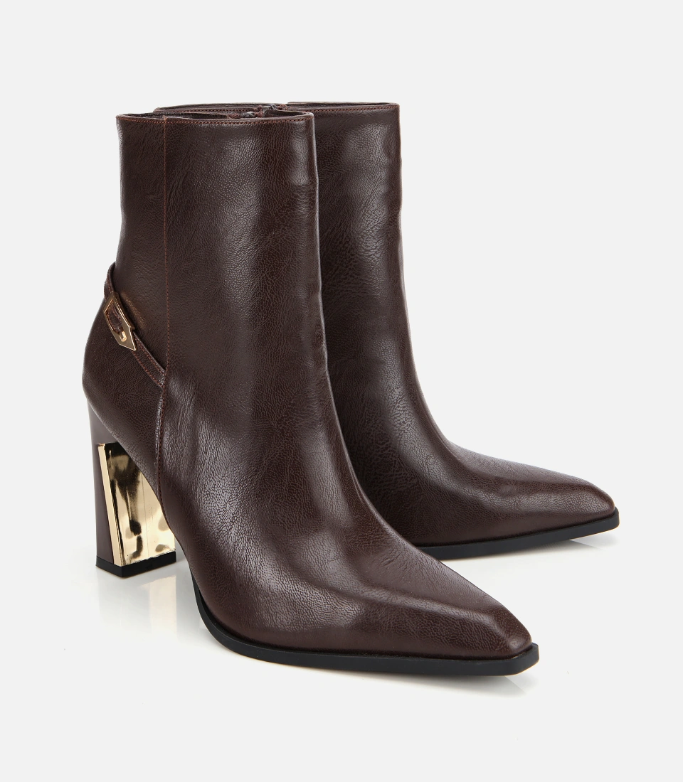 Hotiç Kadın Kahverengi Gold Detaylı Tokalı Sivri Burunlu Yüksek Topuklu Bot 01boh315010a480 01boh315010a480 Kahverengi