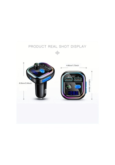 Honeybeeshop Siyah Kablosuz Araba Adaptörü Hızlı Şarj Type C Pd 30w Qc 3.0 Fm Radyo Alıcısı Müzik Çalar Araç Kiti