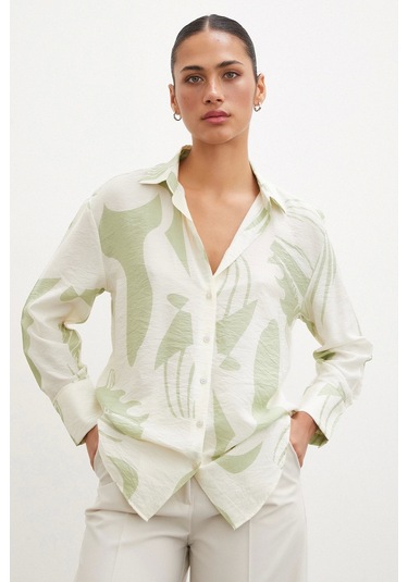 Never More V Yaka Modal Gömlek Yeşil