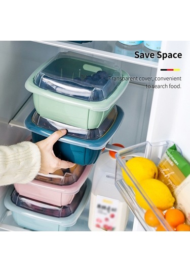 Pazly Çift Katlı Pembe Sebze-meyve Saklama Kutusu Pp Malzeme, 220x220x110mm, Şeffaf Kapak, Optik Süzgeçli Pembe