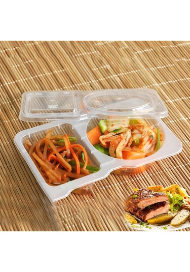 Yuntech01 5'li Paket 2 Bölmeli Yemeklik Kutular - 130ml, Isı Dayanımı +120 C/-20 C, Sağlam Malzeme Şeffaf