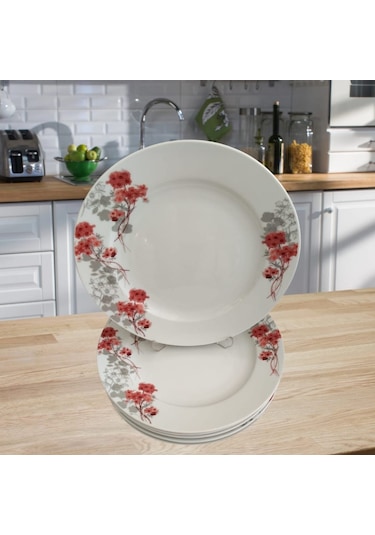 Gür Al Porselen Çiçek Desenli 6 Adet 20 Cm Pasta Tabağı