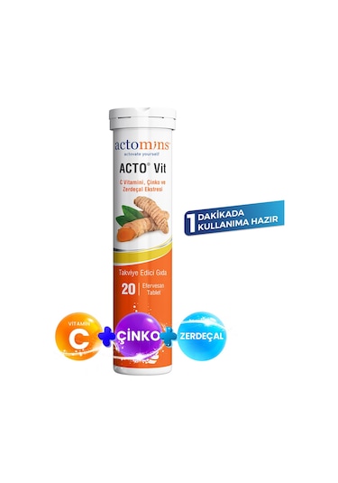 Acto Vit C Vitamini Çinko ve Zerdeçal Eki 20 Efervesan Tablet