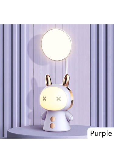 Mor Karikatür Usb Şarj Edilebilir Masa Lambası Çift Işıklı Led Lamba Öğrenci Çocuk Odası Okuma Masası Lambası Gece Lambası