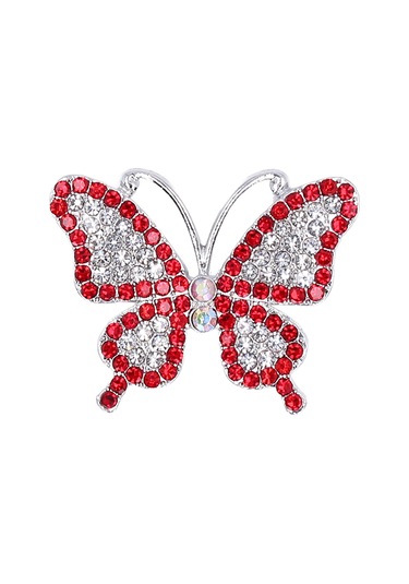 Lemestar Kırmızı Ab Renkli Kelebek Desenli Cam Ve Metal Broş - 5 Adet Paket - Gömlek, Elbise, Telefon Kılıfı Dıy Dekorasyon Aksesuarı Kırmızı