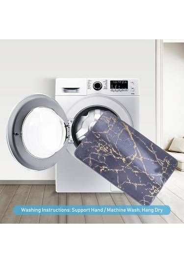 Fortunelane Siyah Mermer Desenli Yumuşak Tavşan Kürkü Banyo Halısı - Su Absorban, Kaymaz Altlı, Makine Yıkama Uygun, 40x60 Cm Siyah