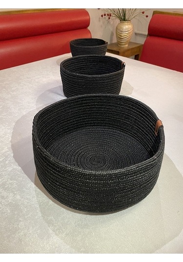 3lü Jüt Hasır Sepet Takımı ,el Dokuma, Çok Amaçlı Sepet, Banyo Ve Mutfak Organizeri Siyah