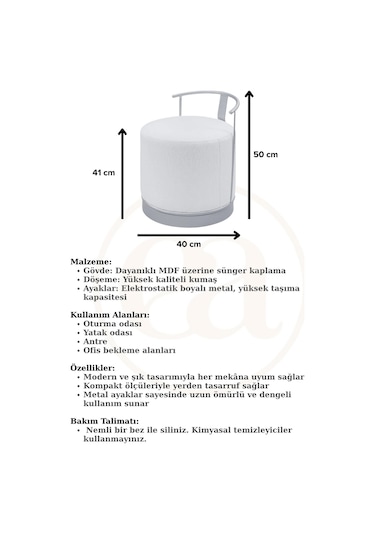Pufi Puf Gold Metal Çerçeveli Keten Çok Amaçlı Dekoratif Oturak, Makyaj Oturağı,montajsız Puf Bench KREM