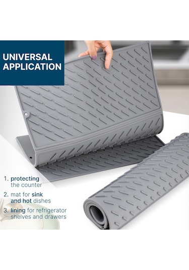 Sones 62 X 40 Cm Üç Katlı Silikon Drenaj Pedi Kase Ve Bulaşık Kurutma Matı Mutfak Tezgahı İçin Siyah