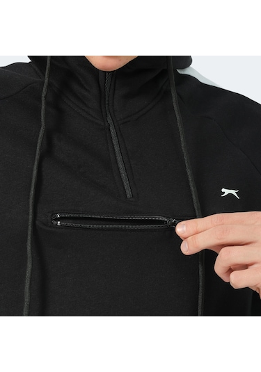 Slazenger KLEMENT IN Erkek Kapüşonlu Fermuarlı Siyah Sweatshirt