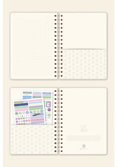 A5 Spiralli Sert Kapak Keten Kareli Tarihsiz Not Defteri Krem Krem