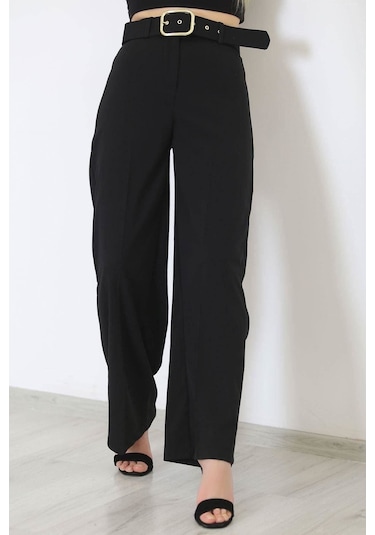 Bensu Store - Kemerli Palazzo Pantolon Siyah - 24194.683. 001