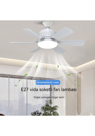 Led Yeni E27 Çok Fonksiyonluç Tonlu Işık Fan Lambası - Beyaz Beyaz