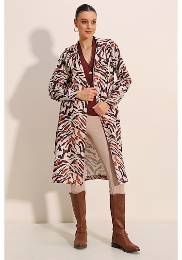 Bigdart 5853 Desenli Kruvaze Yaka Trençkot - C. Bej 001