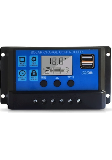 Lcd Ekranlı Ve Usb Bağlantı Noktalı Ayarlanabilir Solar Şarj Kontrol Cihazı 12v/24v